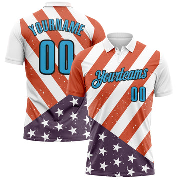 Custom White Sky Blue-Black 3D Cornhole American Flag Performance Polo Shirt