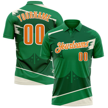 Custom Green Bay Orange-White 3D St. Patrick's Day Shamrock Performance Polo Shirt