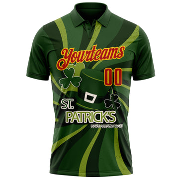 Custom Green Red-Yellow 3D St. Patrick's Day Shamrock Performance Polo Shirt