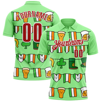 Custom Pea Green Red-White 3D St. Patrick's Day Shamrock Performance Polo Shirt