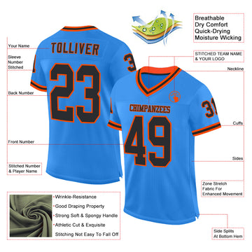 Custom Powder Blue Black-Orange Mesh Authentic Throwback Football Jersey