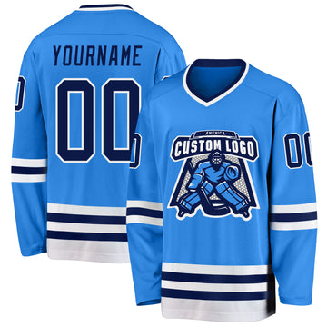 Custom Powder Blue Navy-White Hockey Jersey