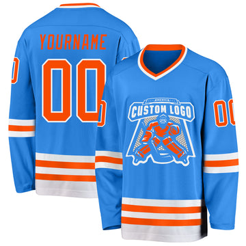 Custom Powder Blue Orange-White Hockey Jersey