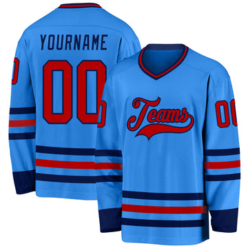 Custom Powder Blue Red-Navy Hockey Jersey