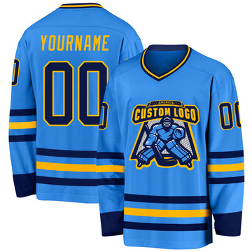 Custom Powder Blue Navy-Gold Hockey Jersey