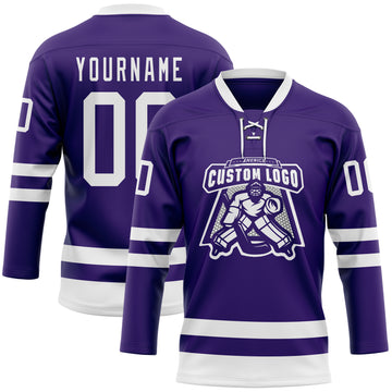 Custom Purple White Hockey Lace Neck Jersey