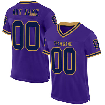 Custom Purple Navy-Old Gold Mesh Authentic Throwback Football Jersey