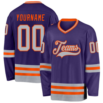 Custom Purple Gray-Orange Hockey Jersey