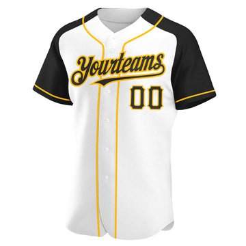 Custom White Black-Gold Authentic Raglan Sleeves Baseball Jersey