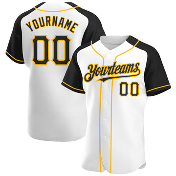 Custom White Black-Gold Authentic Raglan Sleeves Baseball Jersey