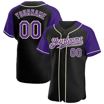 Custom Black Purple-Cream Authentic Raglan Sleeves Baseball Jersey