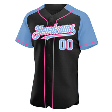 Custom Black Light Blue-Pink Authentic Raglan Sleeves Baseball Jersey