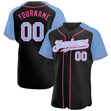 Custom Black Light Blue-Pink Authentic Raglan Sleeves Baseball Jersey