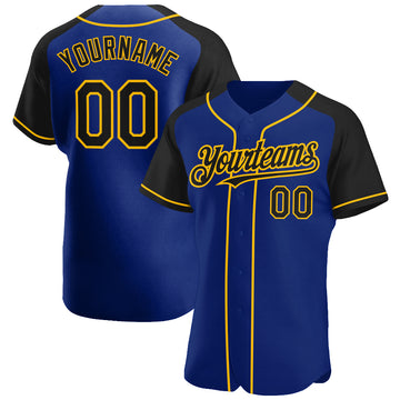 Custom Royal Black-Gold Authentic Raglan Sleeves Baseball Jersey