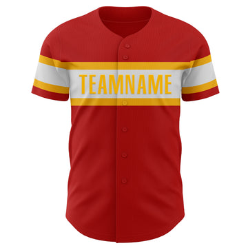 Custom Red White-Gold Authentic Baseball Jersey