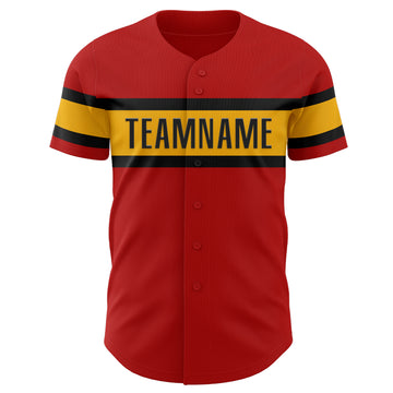 Custom Red Black-Gold Authentic Baseball Jersey