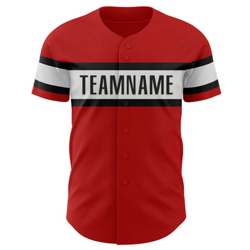 Custom Red White-Black Authentic Baseball Jersey