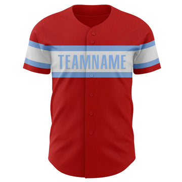 Custom Red White-Light Blue Authentic Baseball Jersey