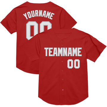 Custom Red White-Gray Mesh Authentic Throwback Baseball Jersey