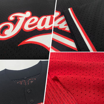 Custom Red White-Navy Mesh Authentic Throwback Baseball Jersey