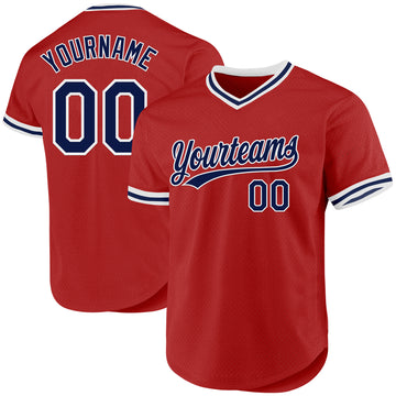 Custom Red Navy-White Authentic Throwback Baseball Jersey