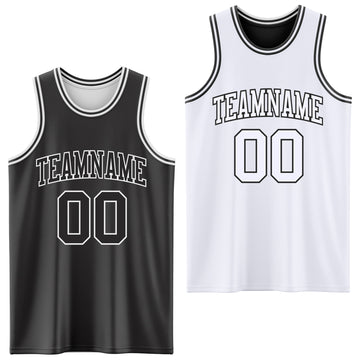 Custom Reversible Black White Double Side Authentic Basketball Jersey