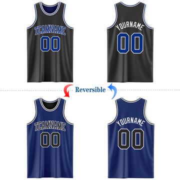 Custom Reversible Black Royal-White Double Side Authentic Basketball Jersey