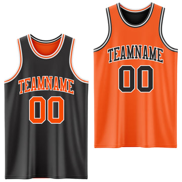 Custom Reversible Black Orange-White Double Side Authentic Basketball Jersey