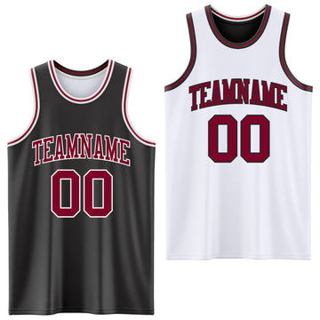 Custom Reversible Black Maroon-White Double Side Authentic Basketball Jersey