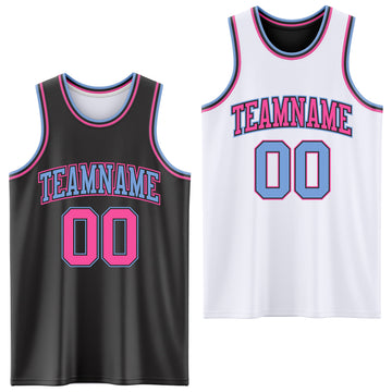 Custom Reversible Black Pink-Light Blue Double Side Authentic Basketball Jersey