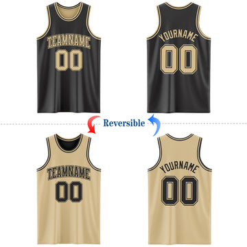 Custom Reversible Black Vegas Gold Double Side Authentic Basketball Jersey