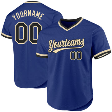 Custom Royal Black-Cream Authentic Throwback Baseball Jersey