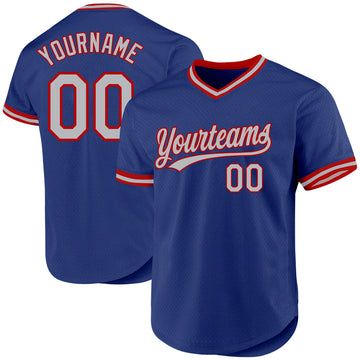 Custom Royal Gray-Red Authentic Throwback Baseball Jersey