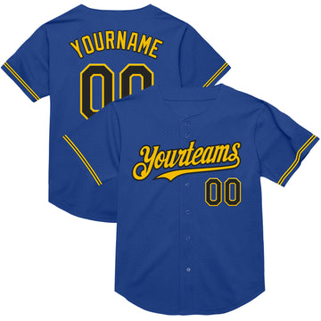 Custom Royal Black-Yellow Mesh Authentic Throwback Baseball Jersey