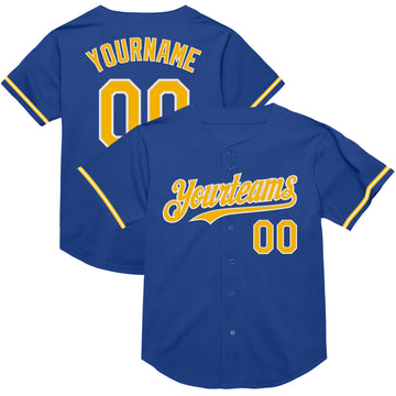 Custom Royal Gold-White Mesh Authentic Throwback Baseball Jersey