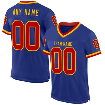 Custom Royal Red-Gold Mesh Authentic Throwback Football Jersey