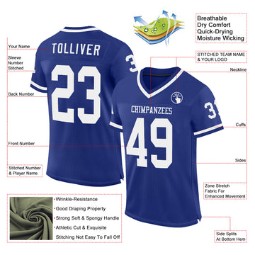Custom Royal White Mesh Authentic Throwback Football Jersey