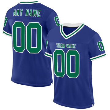Custom Royal Kelly Green-White Mesh Authentic Throwback Football Jersey