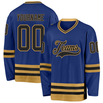 Custom Royal Black-Old Gold Hockey Jersey