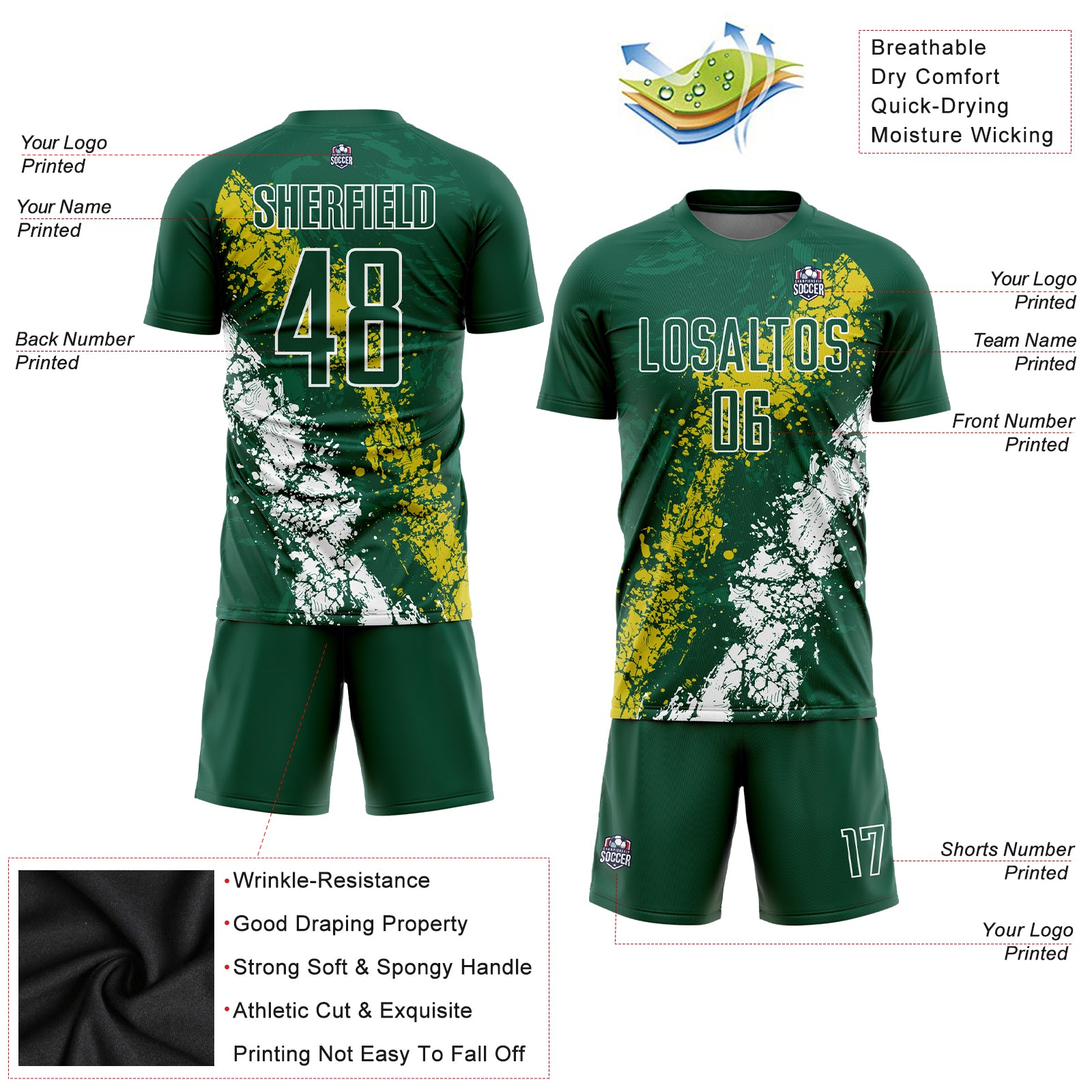 Custom Green Yellow Sublimation Soccer Uniform Jersey Discount