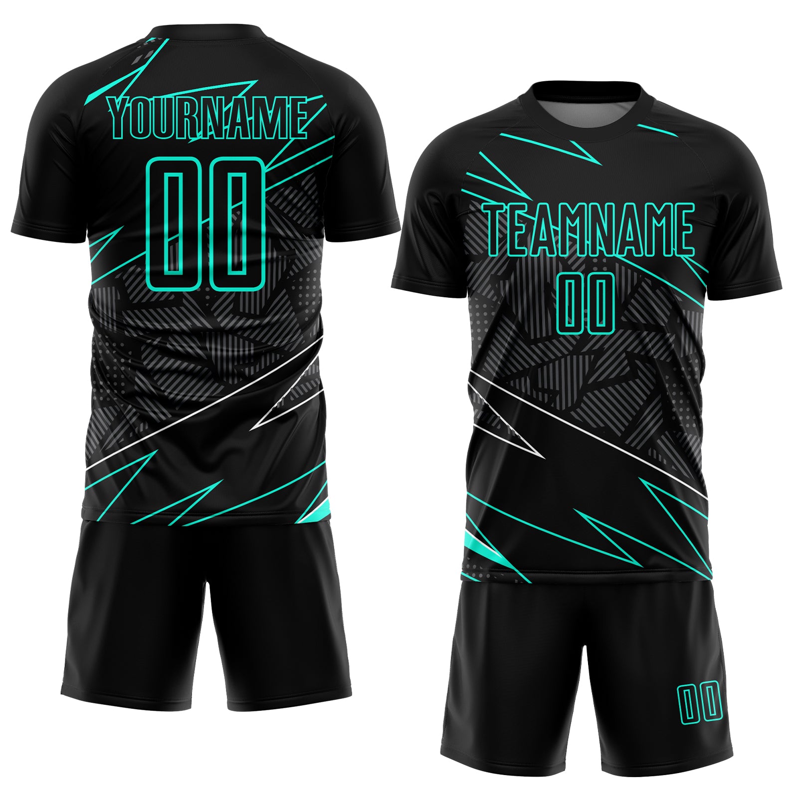 Custom Black Aqua Lines Sublimation Soccer Uniform Jersey Discount