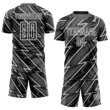 Custom Steel Gray White Lightning Sublimation Soccer Uniform Jersey