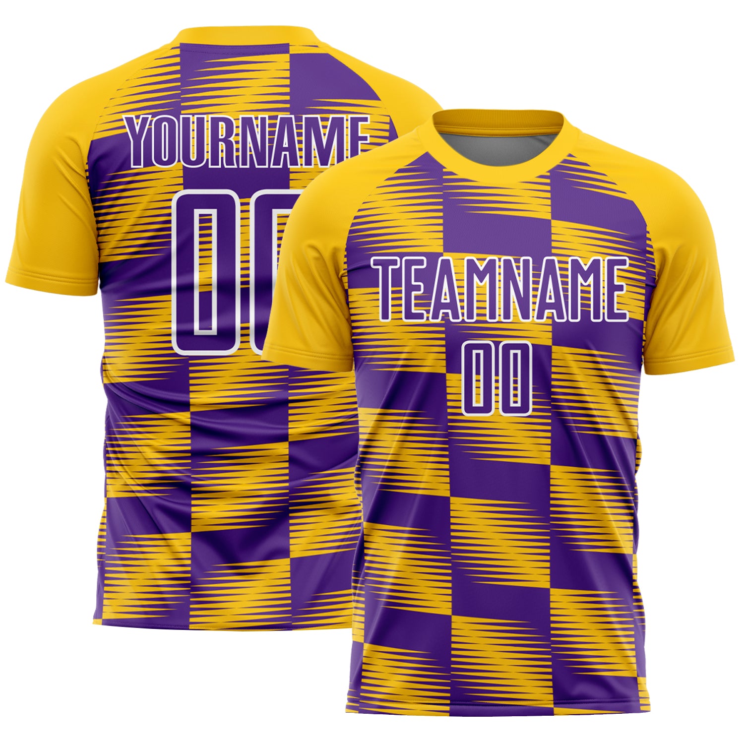 Custom Yellow Purple-White Lines Sublimation Soccer Uniform Jersey Discount