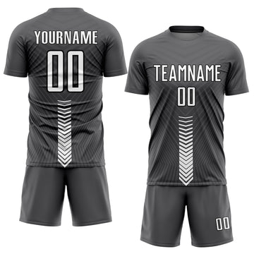 Custom Steel Gray White-Black Arrow Shapes Sublimation Soccer Uniform Jersey
