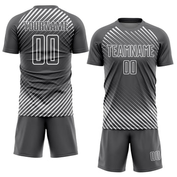 Custom Steel Gray White Diagonal Lines Sublimation Soccer Uniform Jersey