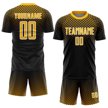 Custom Black Gold-White Halftone Dots Sublimation Soccer Uniform Jersey