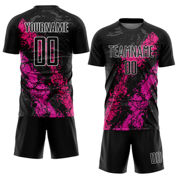 Custom Black Hot Pink-Deep Pink Dripping Splatter Art Sublimation Soccer Uniform Jersey