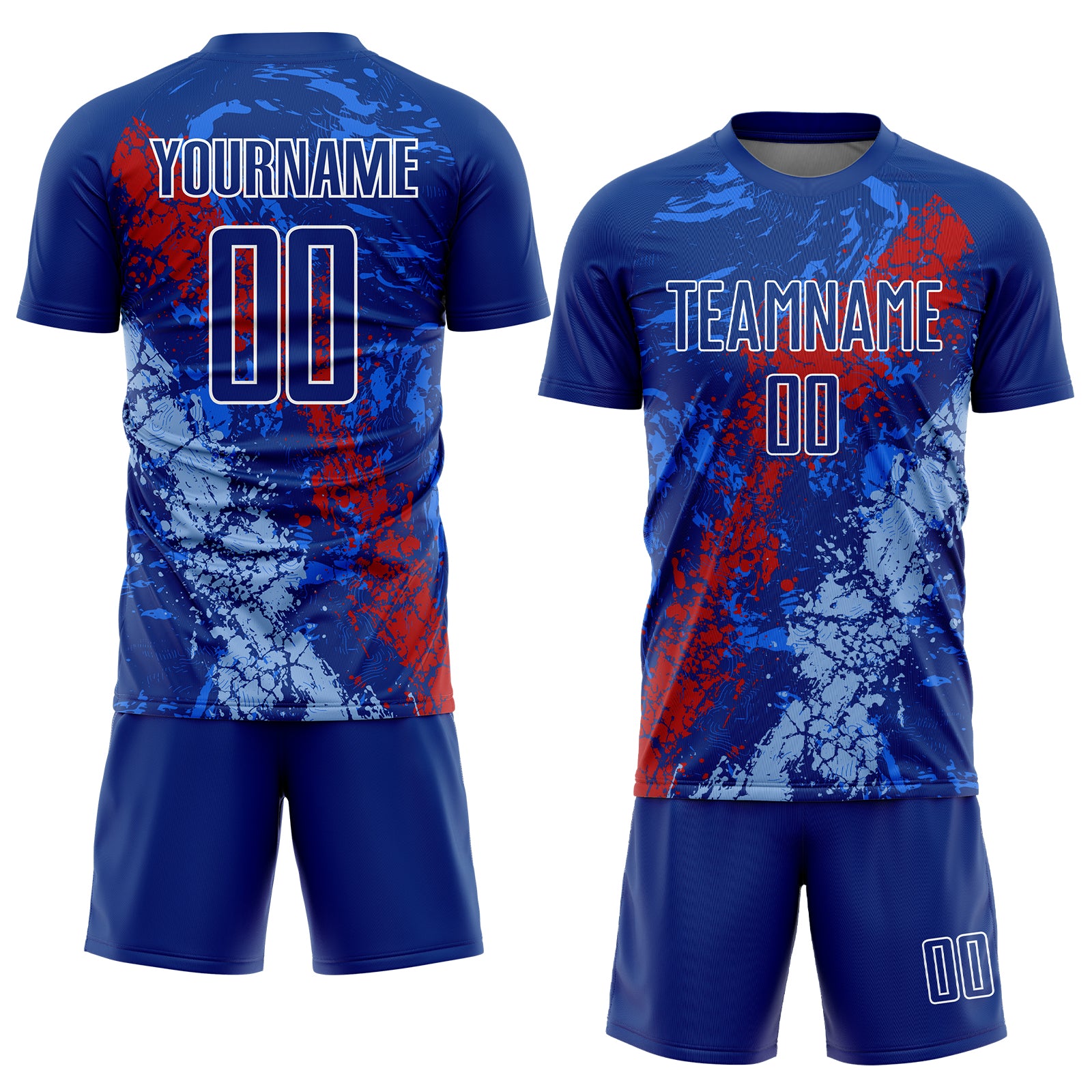 Custom Royal Red-Light Blue Dripping Splatter Art Sublimation Soccer ...