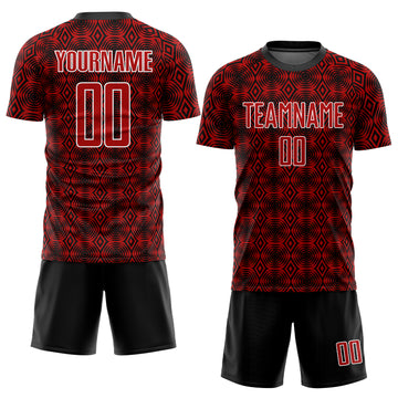 Custom Red Black-White Geometric Shapes Sublimation Soccer Uniform Jersey