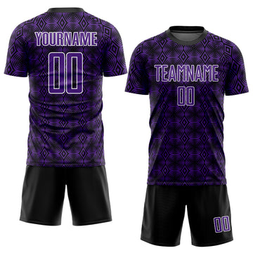 Custom Purple Black-White Geometric Shapes Sublimation Soccer Uniform Jersey